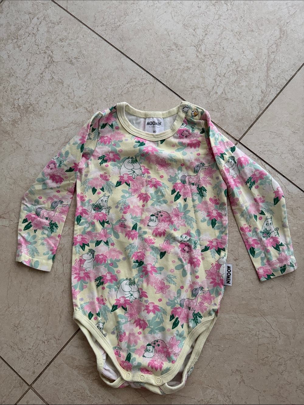 Moomin by Martinex One Piece 100% Cotton Long Sleeved Pink Yellow Bodysuit 80 cm